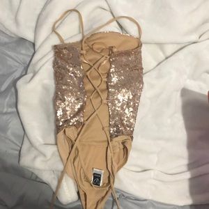 Rose gold , thong body suit
